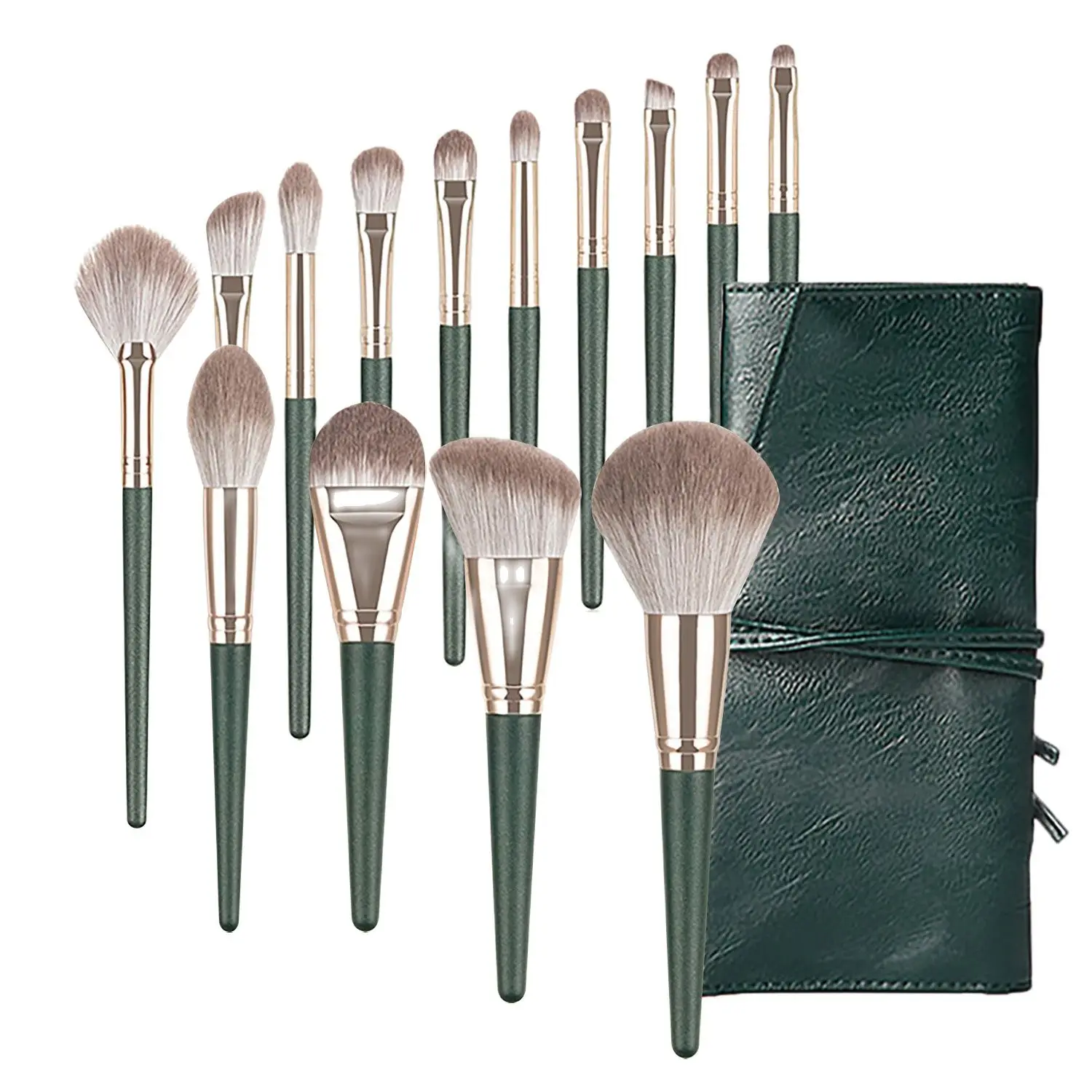 14pcs Green Makeup Brushes Set With Bag Foundation Eyeshadow Loose Powder Cosmetic Brush High