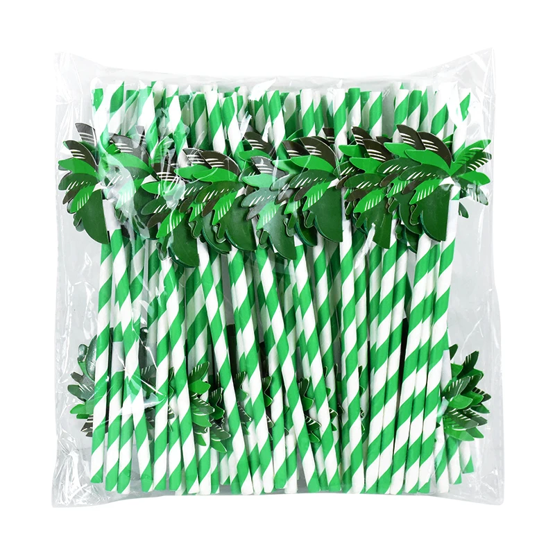 Summer Hawaiian Green Coconut Honeycomb Paper Straw Beach Party Birthday Cocktail Drinking Disposable Tableware Straw Decor 20pc