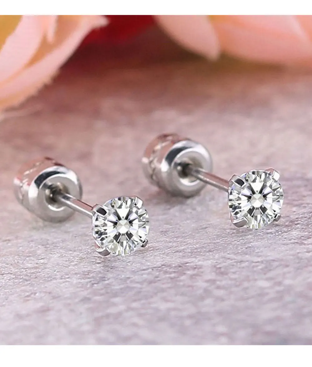 2Pcs Medical Stainless Steel Crystals Stud Earrings Screws Piercing Tragus Cartilage Ear Studs Earrings for Men Women Jewelry 3