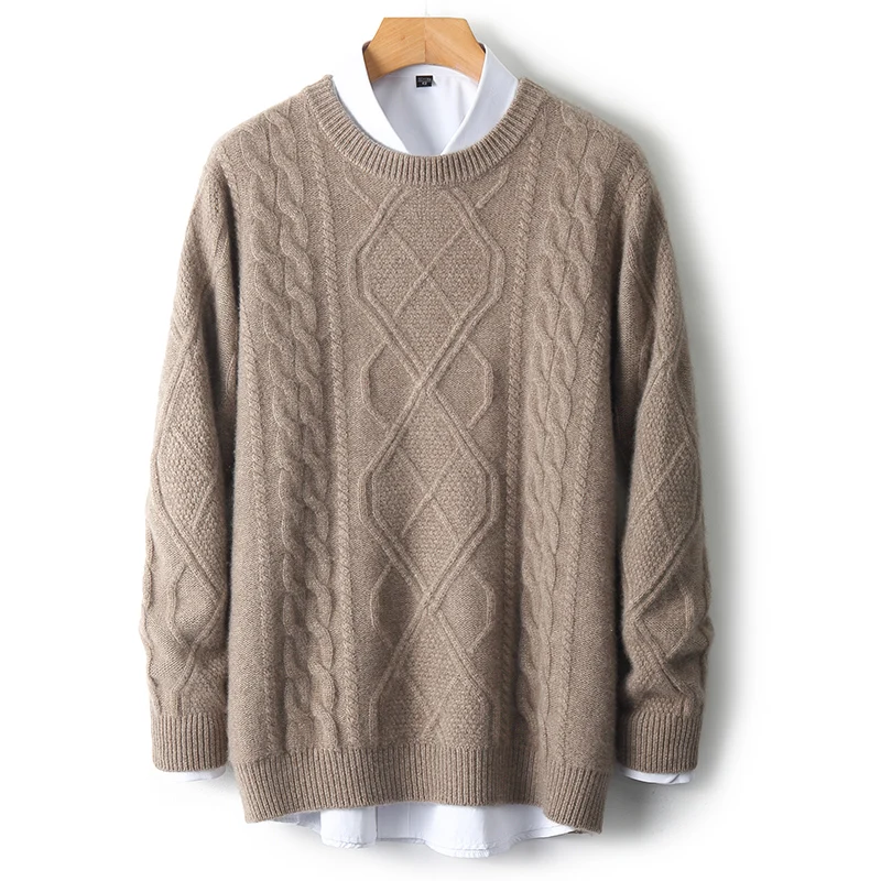 

Autumn And Winter New Sweater Men's Long Sleeve Pullover Round Neck Double Thick Jacquard Loose Business Casual Warm CashmereTop