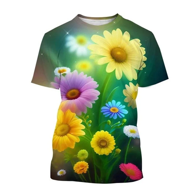 

3D Flowers Printing T Shirt Blossom Bloom Graphic T-shirts For Men Children Fashion Funny Streetwear Short Sleeves Y2k Clothing