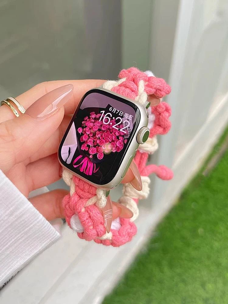 Vibrant Rainbow Flower Nylon Weave Band