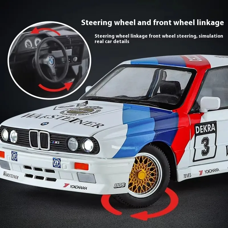 1:24 BMW M3 E30 1987 DTM Alloy Car Model Sound and Light Pull Back Children's Toy Collectibles Birthday gift 4