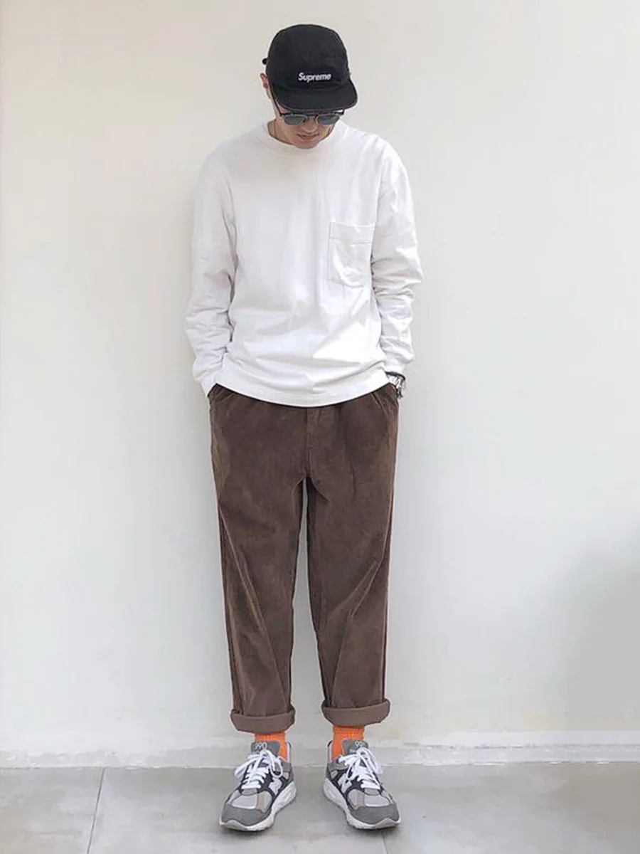 

Spring/Autumn Japanese Tapered Loose Relaxed Corduroy cropped pantsKorean Fashion Streetwear cargo pants men harajuku