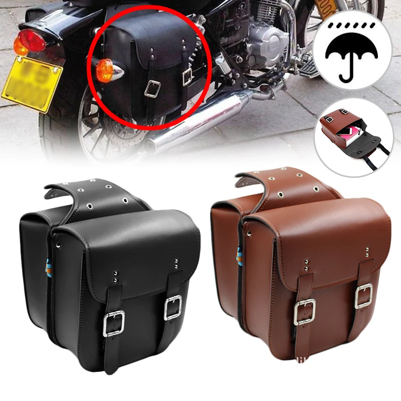 

PU Leather Motorcycle Seat Bag Universal Modified Hanging Bag Side Box Side Bag Tool Bag Saddle Bag Knight Bag Retro Cross bag