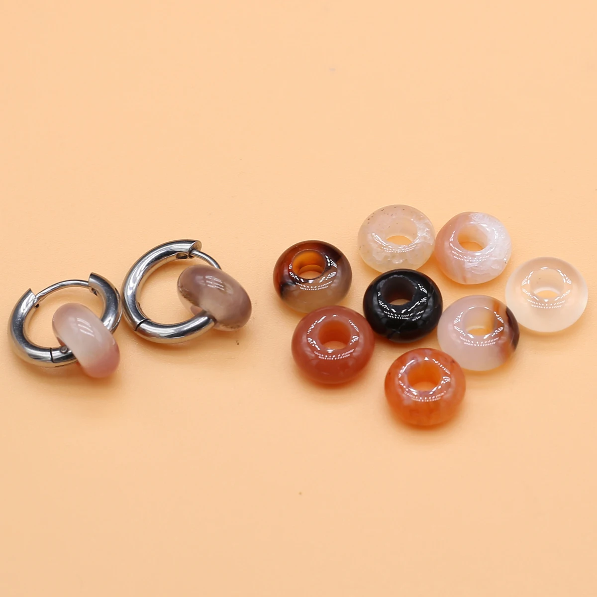 

10pcs Natural Crystal Red Striped Agate Large Hole Beads 5mm Hole Abacus Beads Jewelry Making DIY Necklace Bracelet Accessory
