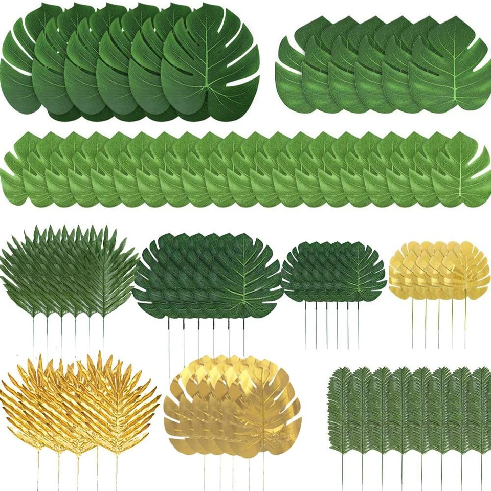 Foglie di palma tropicali artificiali Fiore di ibisco per decorazioni da tavola da spiaggia Decorazione di nozze per feste di nasca hawaiana Luau Jungle Safari  15