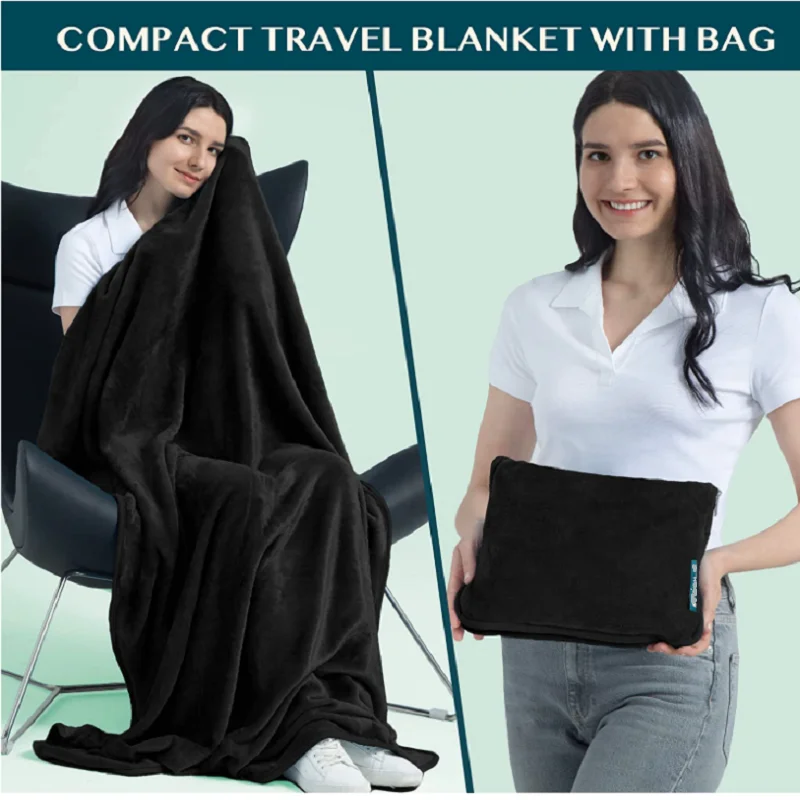 Couverture De Voyage + Coussin Compact - Flanelle Douce, Transformable En Poncho - Pour Avion, Camping, Maison