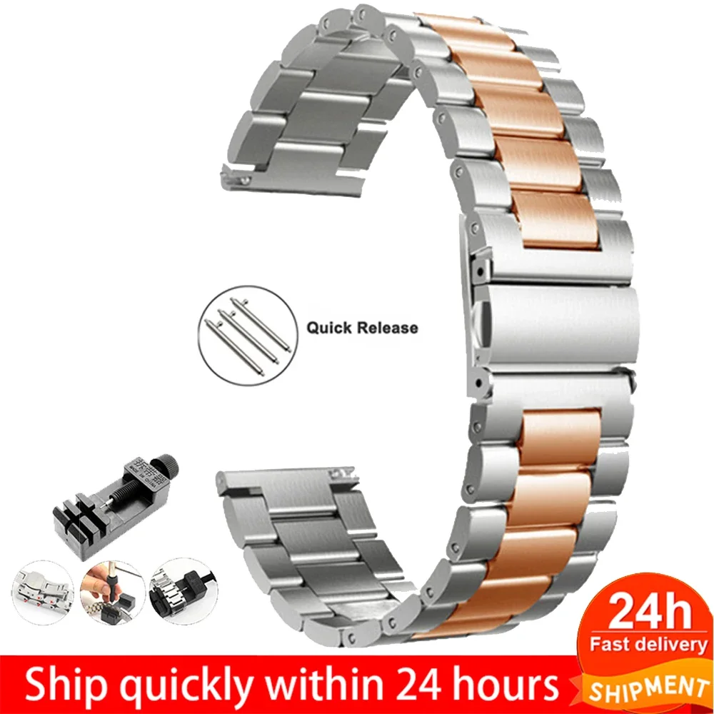 Stainless Steel Metal Watch Strap Bracelet, Universal 46mm Smartwatch Wristband