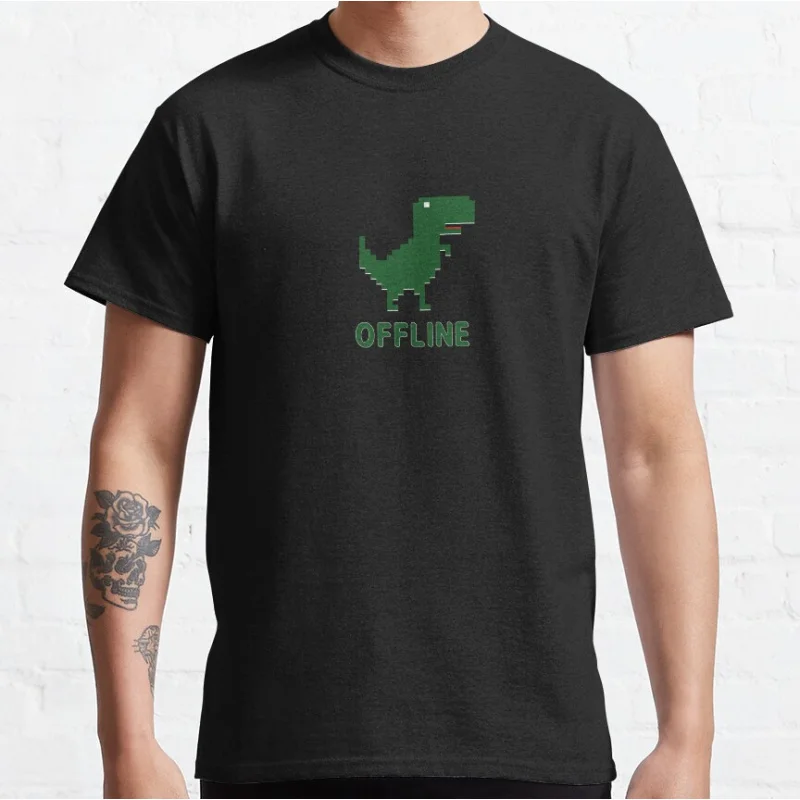 OFFLINE DINO Lustiges Offline-T-Rex 90er-Jahre-Cartoon-Pixel-Videospiel-Dinosaurier-T-Shirt für Männer, große Größe, Erwachsene, Tops S-6XL