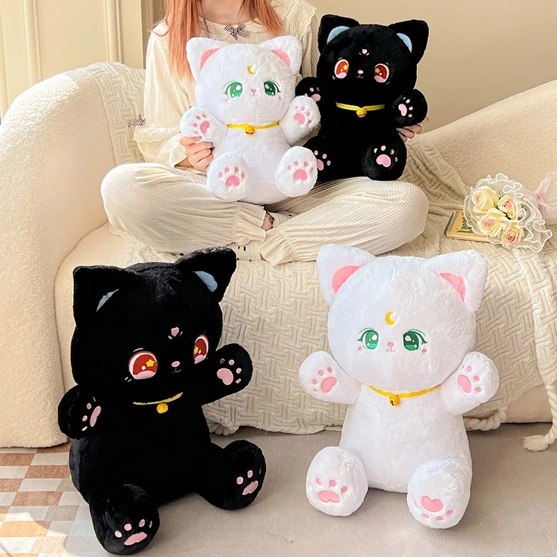 35/60cm Kawaii Different Eyes Pupils Plush Toy Cute Stuffed Animal Lovely Kitten Plushie Doll for Kids Girls Xmas Gift Home Deco