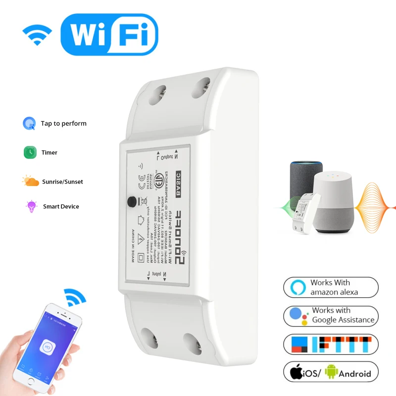 Sonoff Basic R2 스마트 홈 Wifi 무선 스위치 Wifi 차단기 모듈 작동 Amozon Alexa 및 Google 홈 Ewelink Itead Sonoff