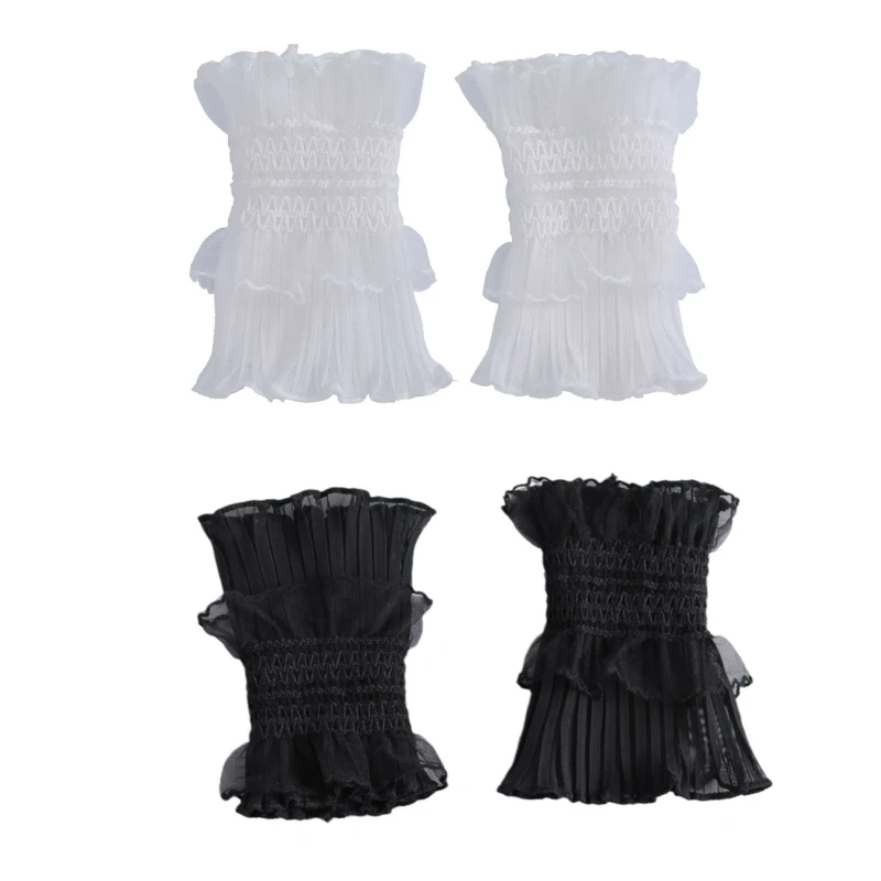 

Sweet Ruffle Sleeves Girls Layered Wrist Cuffs for Woman Sweater Skirt Decorations Female Lace Wrist Cuffs Supplies