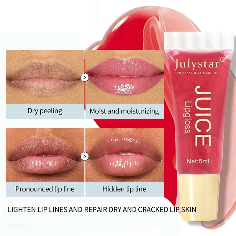 Nude Brown Plumping Lip Gloss Moisturising Fruit Lip Oil Transparent Fullness Lips Tint Soft Tube Makeup Applicator Beauty Care 4