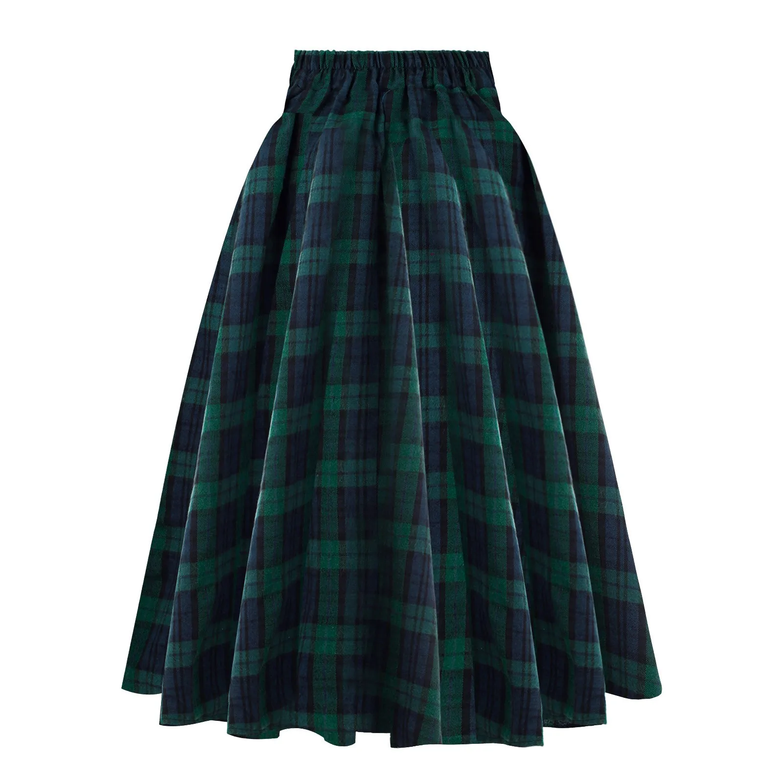 Women Vintage Pleated Plaid Skirt Elegant Ladies High Waist Button Casual Wrap Midi Skirt Autumn Winter Plus Size Preppy Skirts 4