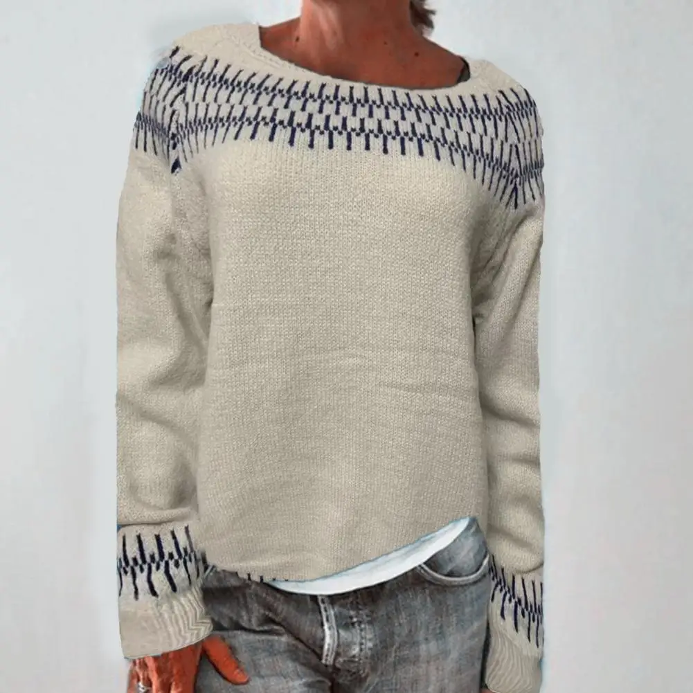 

Winter Knitted Clothes Stylish Vintage Women's Color-block Sweater Cozy Knitwear for Autumn Winter Ladies Knit Sweater