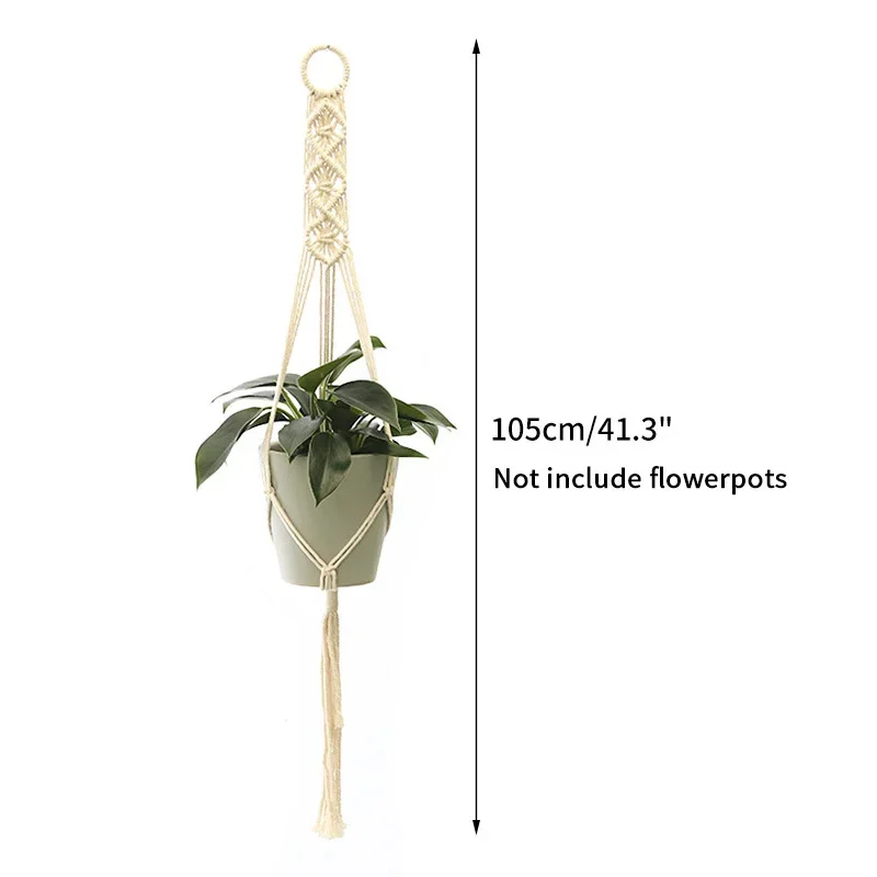 Mkouo Set di 3 vasi per fiori macramè, per interni, in corda di cotone con perline senza nappe, 58 cm/73 cm/89 cm, colore nero