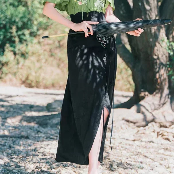 Summer Fashion Set Qipao Women's Ethnic Style Embroidery Shirt High Waist Slim Half Skirt Hanfu Chinese Traditional Clothing Set