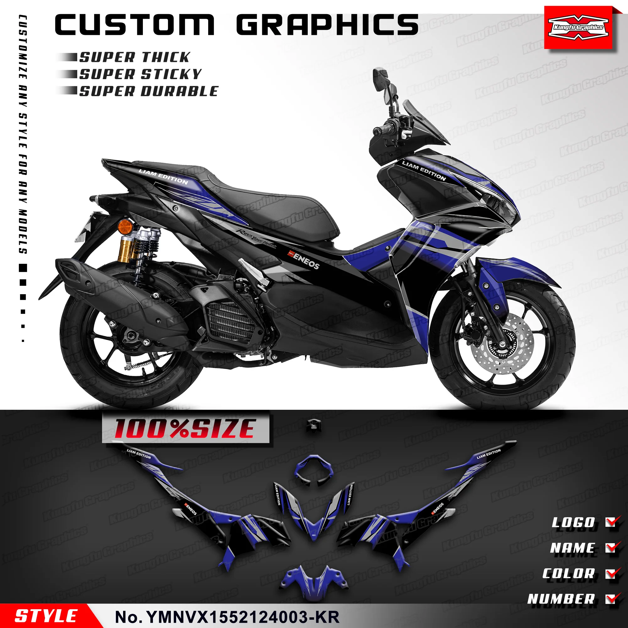 

KUNGFU, наклейки из ПВХ с рисунком, виниловые наклейки для Yamaha NVX AEROX 155 2021 2022 2023, синие