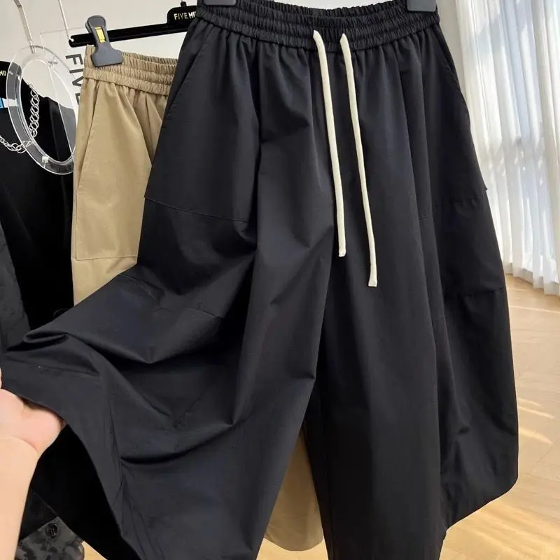 Large size design, loose A-line wide leg pants, women's summer cropped pants, skirt pants, casual pants