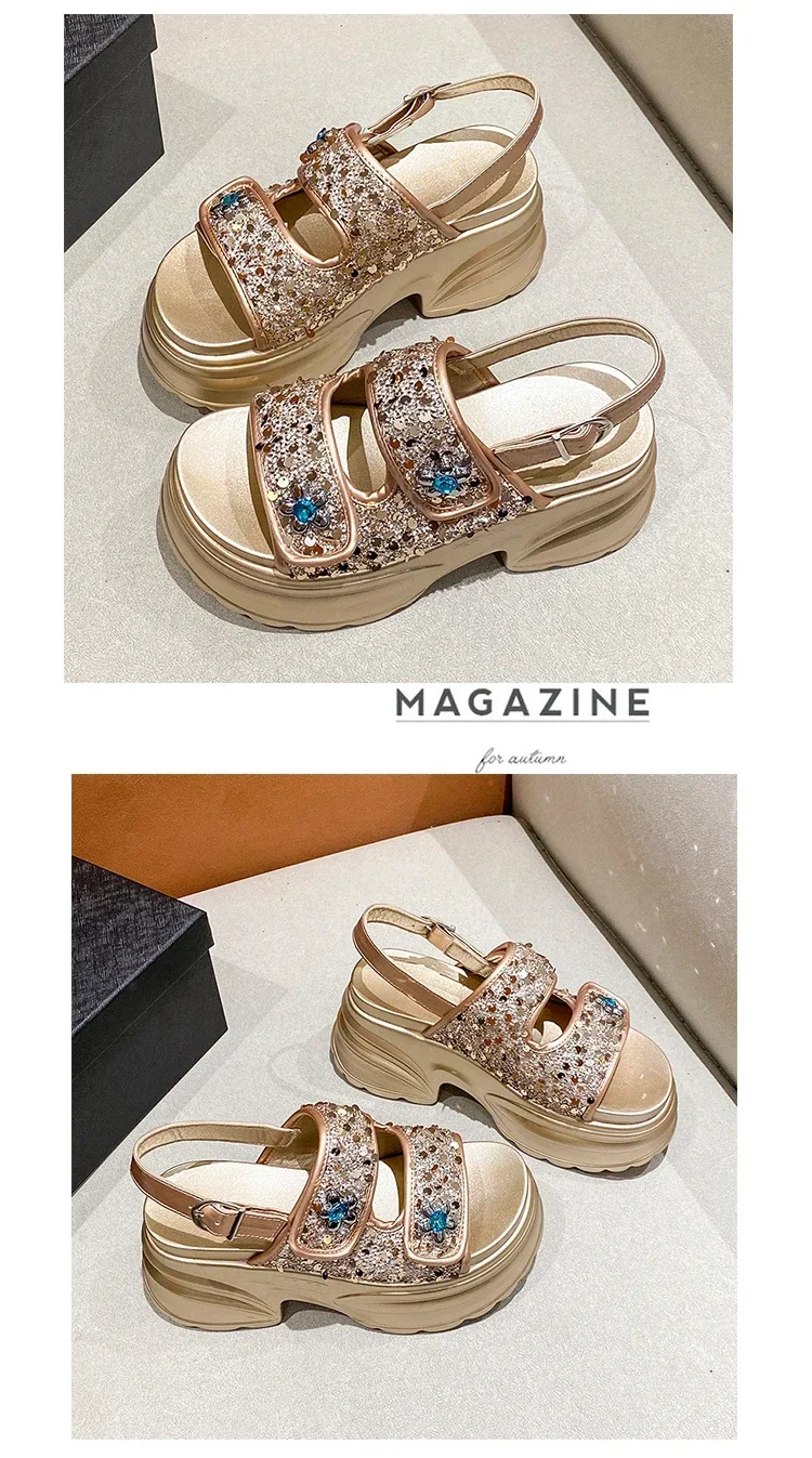 Chunky Platform Bling Rhinestone Sandals For Women Beach Summer_voghion.com