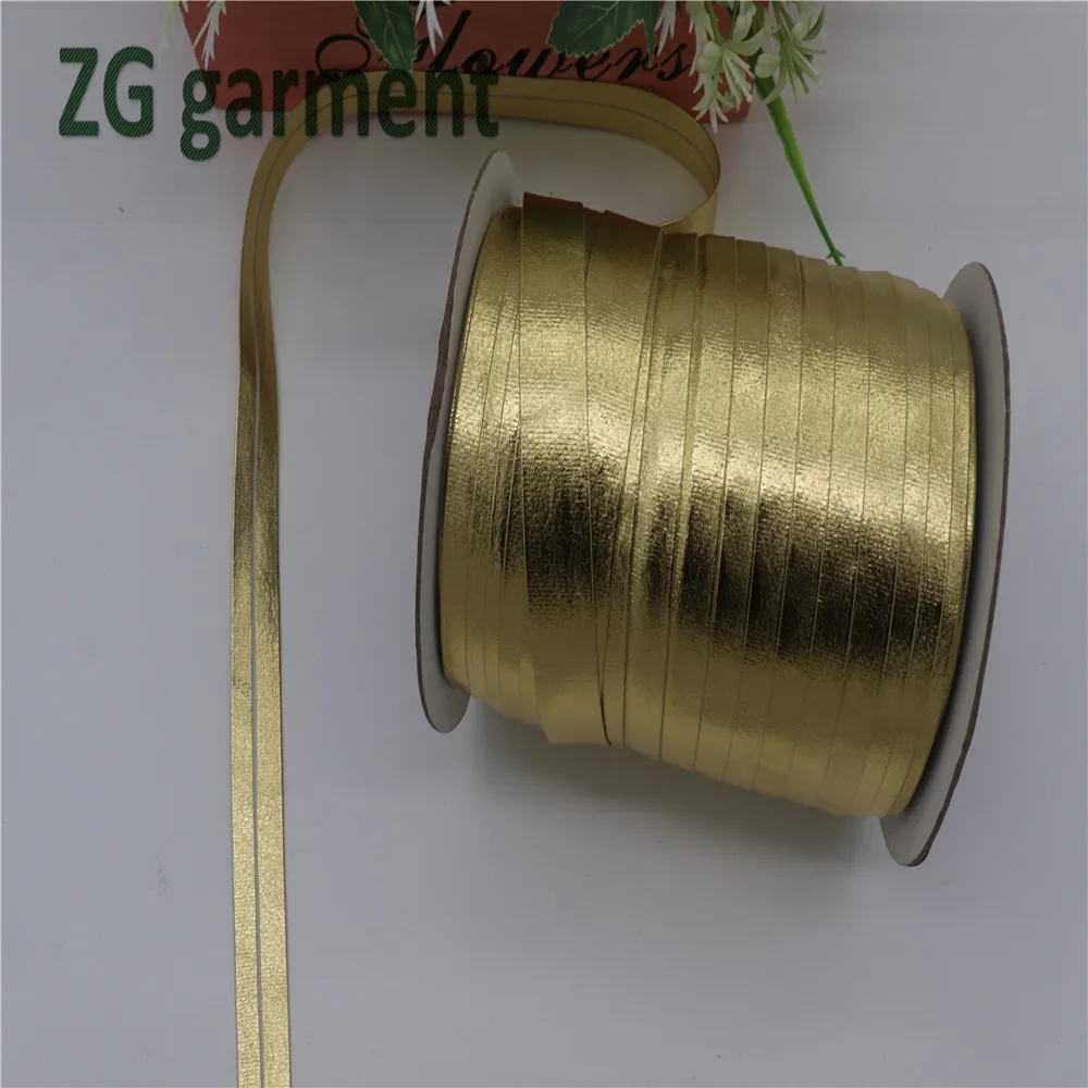 5/8"(15mm) Metallic Bias Tape Bias Binding Ribbon Solid Color pu gold For DIY dress Garment handmade sewing material