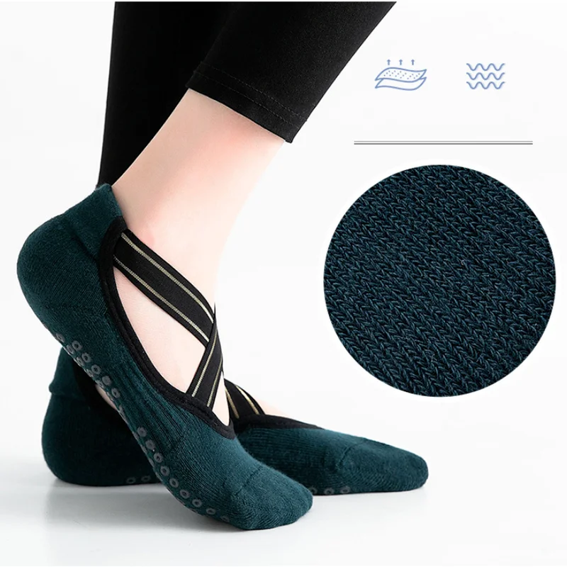 Non-slip Yoga Women Ankle Socks Summer Breathable Cross Back Cotton Underwear Dance Pilates Home Fitness Sports Floor Socks