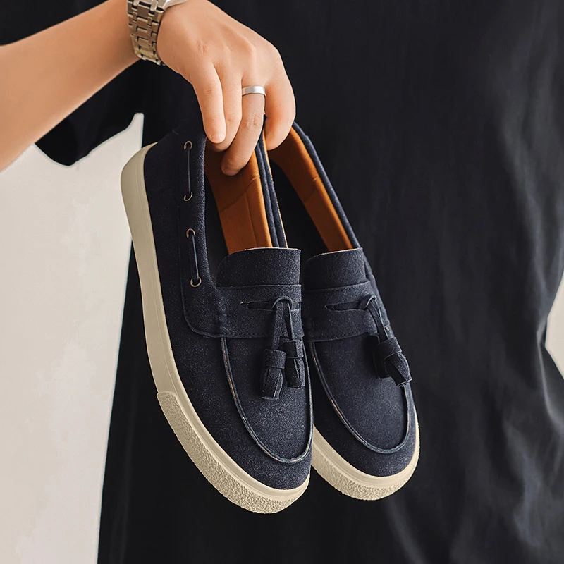Suede Leather Handmade Loafers Leisure Walk Male Casual Shoes New Design Casual Slip on Flats Versatile Driving Shoes Moccasins 5