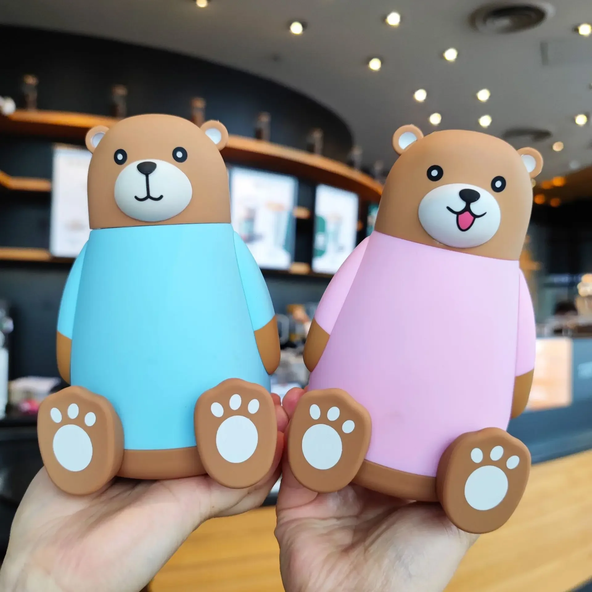 

320ML Kawaii Cute Bear Glass Water Bottles for Girls Kids Double Layer Insulated Free of Lead EDC Portable Drink Cup Mugs Gift