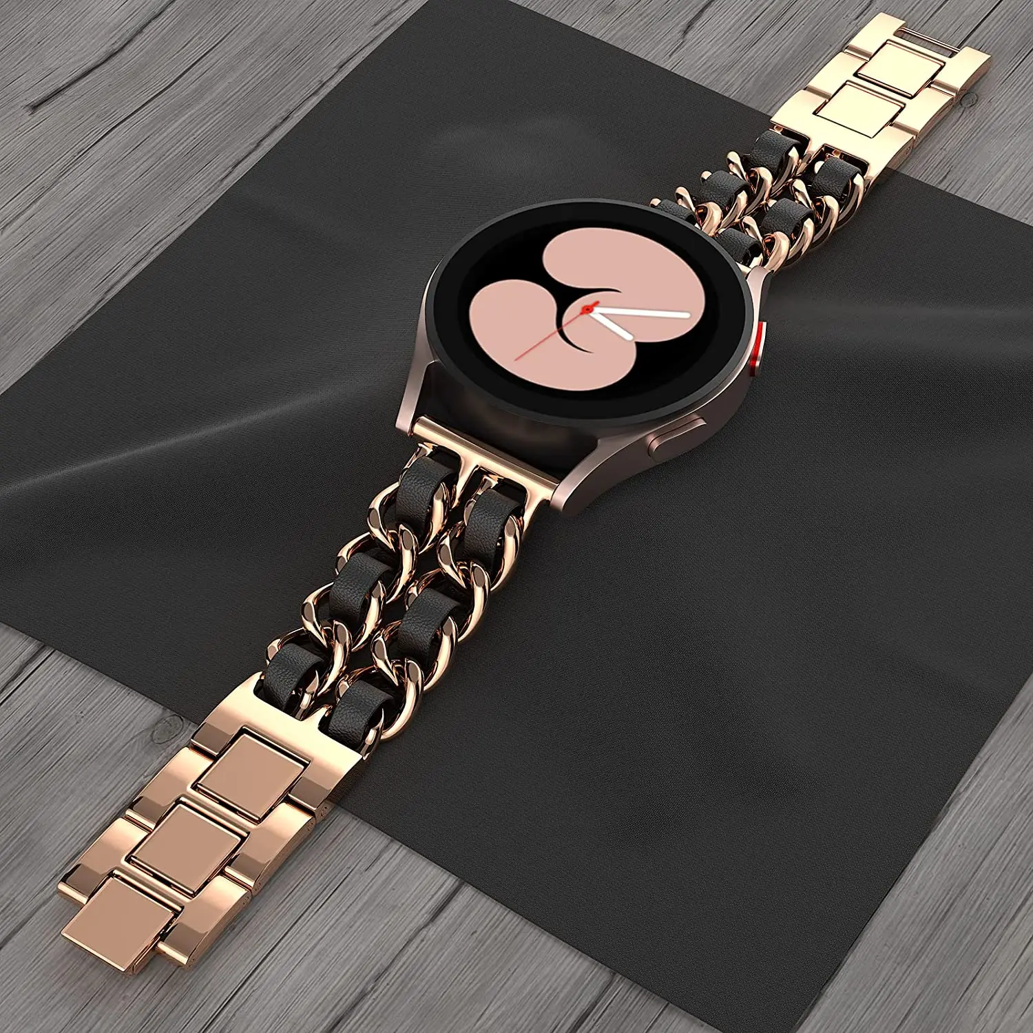 Leather and Metal Link Bracelet Watch Strap, 20mm/22mm Band