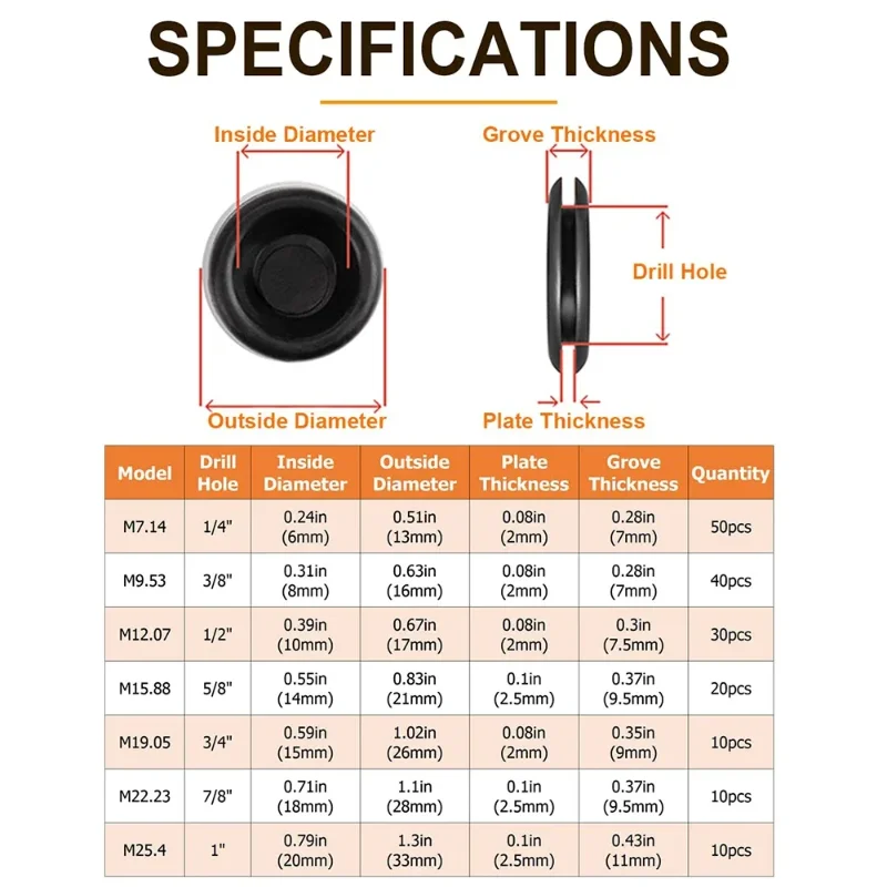 170pcs Rubber Grommet Firewall Hole Plug Kit Wire Washer Kit For Drilling1/4 "3/8" 1/2 "5/8" 3/4 "7/8" 1 "wiring Combination