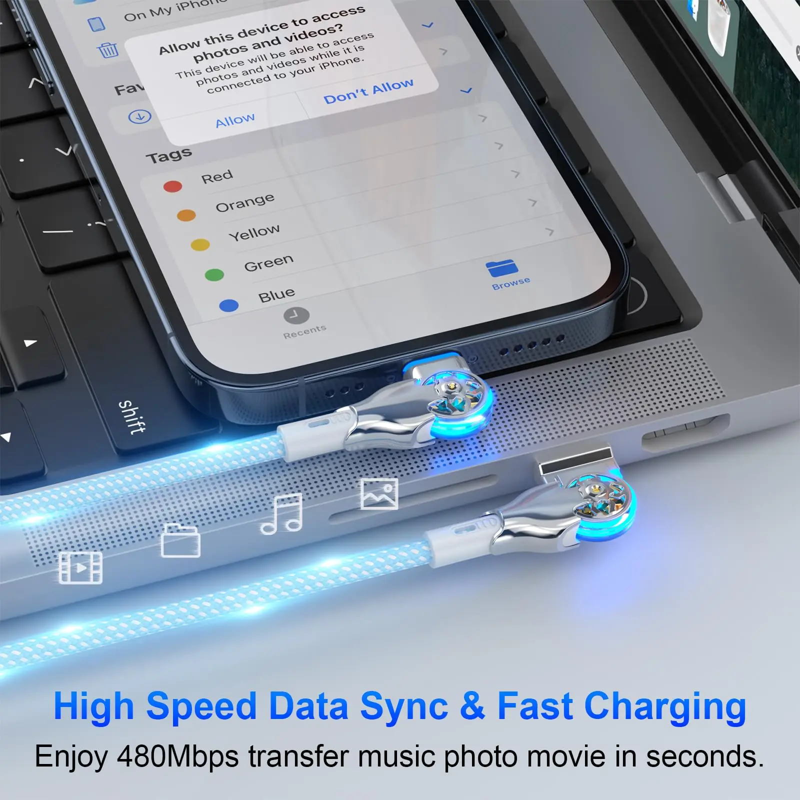 รูปสินค้า สายชาร์จ USB-C หมุนได้ 180 องศา ทนทาน ชาร์จเร็ว