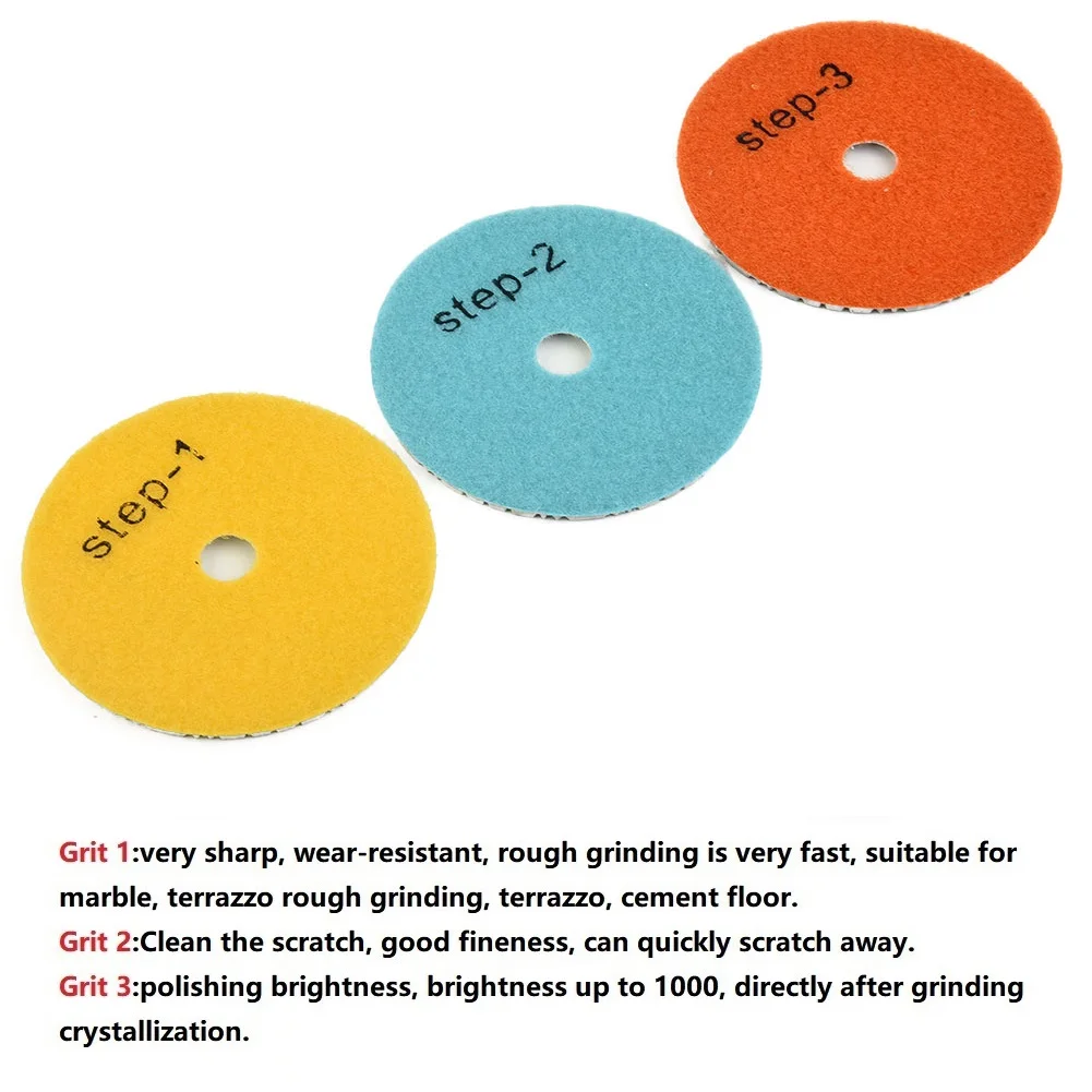 

3PCS/Set 4 Inch 100mm Dry/wet Diamond 3 Step Polishing Pads Diamond Granite Polishing Tool Marble Concrete Grinding