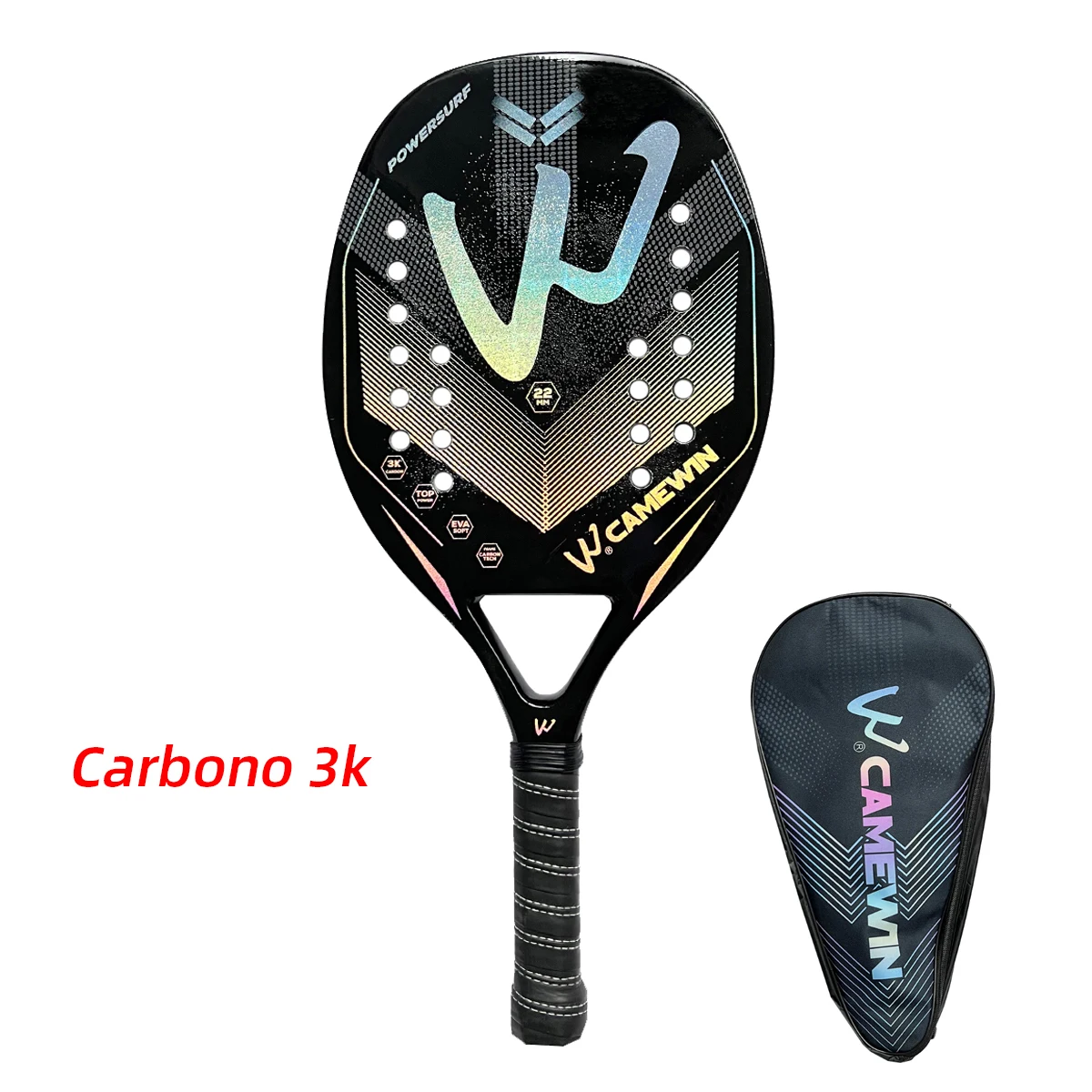 Professional 3K Carbon Fiber Beach Tennis Racket Men Women High Quality Rough Surface Racquet with Bag Cover