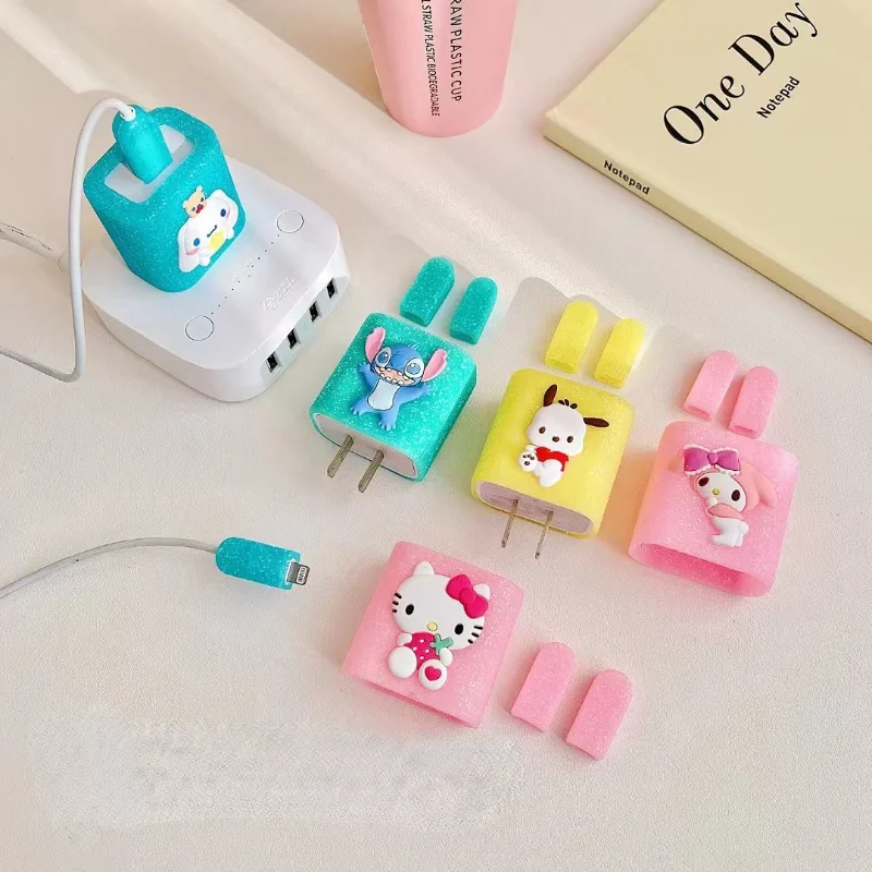 

Hello Kitty My Melody Cinnamoroll Sanrio Diamond Silicone Apple Charging Head Cable Protector Anti-break Protective Cover Gifts