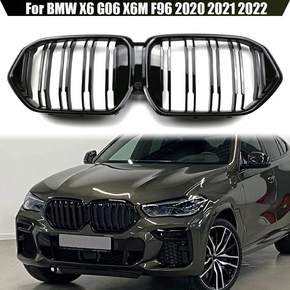 

Передний бампер для BMW X6 G06 X6M 2020 2021 2022 решетка радиатора гоночные грили двойная линия глянцевые черные автомобильные аксессуары