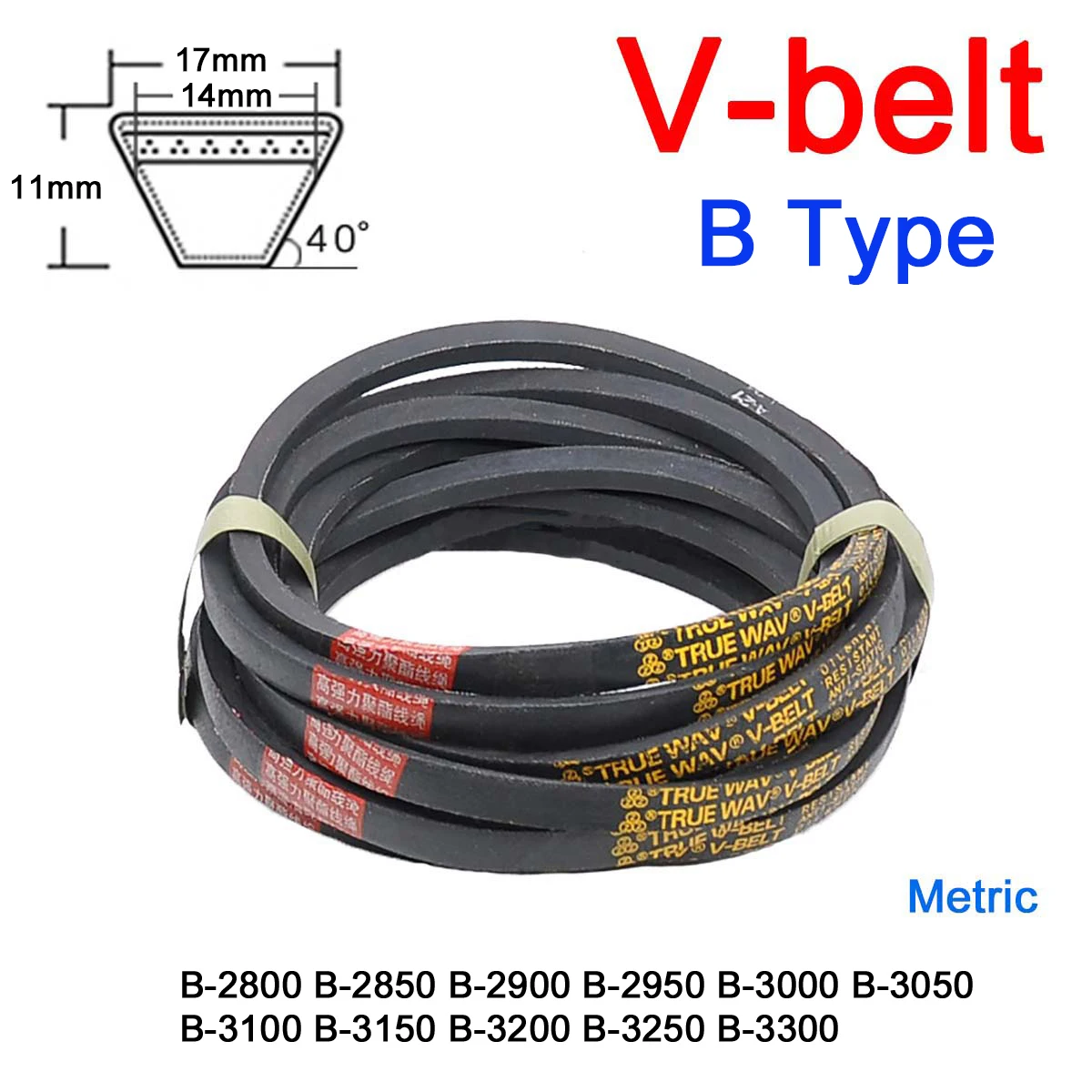 

1Pc B Type V-belt Pitch Length 2800 2850 2900 2950 3000 3050 3100 3150 3200 3250 3300mm for Automotive, Agricultural Equipment