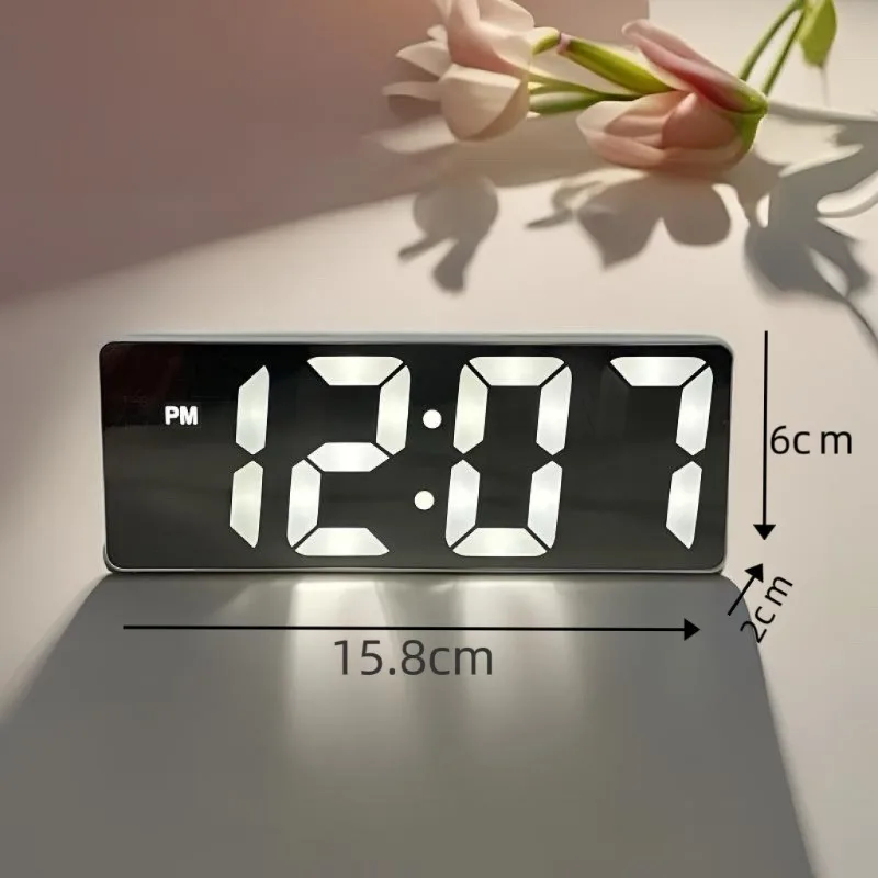 Stylish LED Alarm Clock with Sound Control, Colorful Mirror Design, Adjustable Brightness for Bedroom & Bathroom