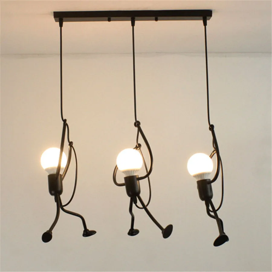 

Cartoon Man Pendant Lamp E27 Iron Art Retro Restaurant Cafe Hanging Light Clothing Shop Chandelier Little Man Pendant Light