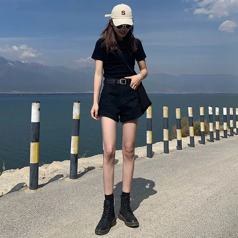 Short Pants for Women To Wear Jeans Black Womens Shorts High Waist Denim Pole Dance Work Office Aesthetic Youthful Classic Hot