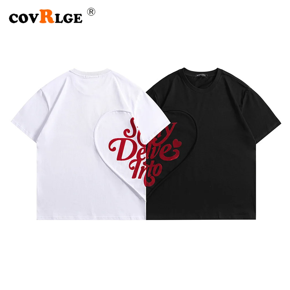 

Covrlge Summer New Men's Love Couples T-shirt Round Neck Cotton Casual Men's Loose T-shirt Male Breathable Top Streetwear MTS727