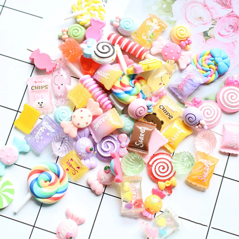 Candy Resin Ornaments 30Pcs Random Mixed For Art Decorations Assorted Colors and Shape