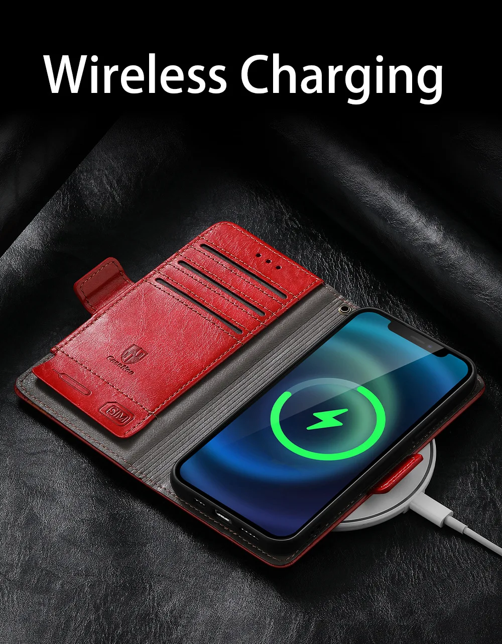 Premium RFID Blocking Leather Wallet Case with Wireless Charging and Card Slots