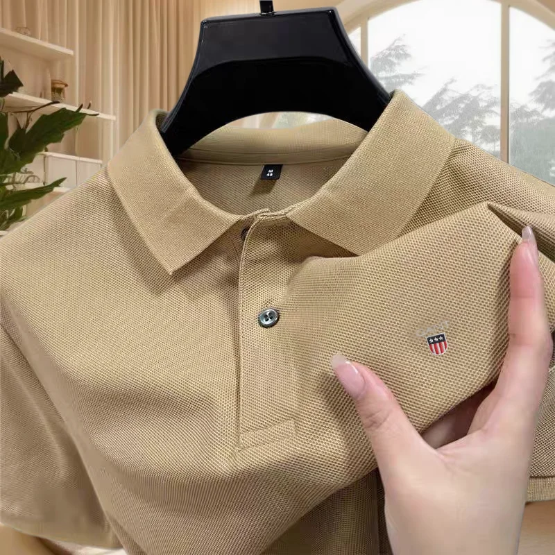 100% Baumwolle Klassisches Herren-Markenpolo mit Exquisitem Design, Bestickt, Atmungsaktiv, Kurzärmlig, Sommerlich, Bequem, Leicht