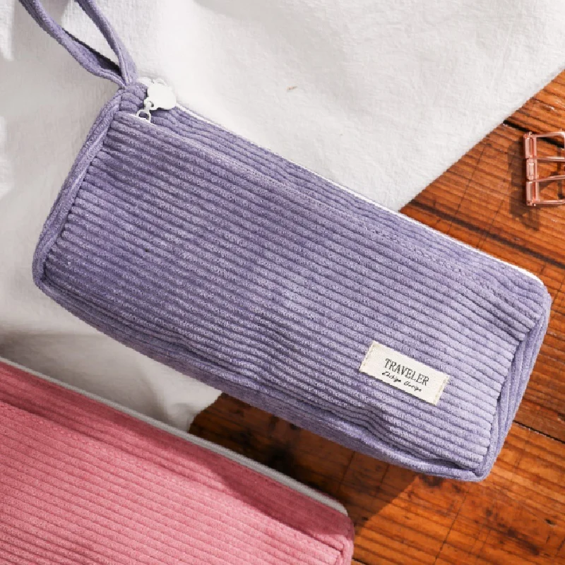 Korean Corduroy Cosmetic Bag Small Makeup Pouch Lady Portable Travel Toiletry Bag Necesserie Organizer Student Cute Pencil Case 4