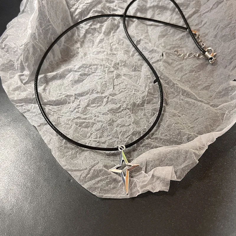 Vintage Fashion Leather rope Star Pendant Necklace For Women Men Antique Silver Color Jewelry Accessories Y2k Aesthetic