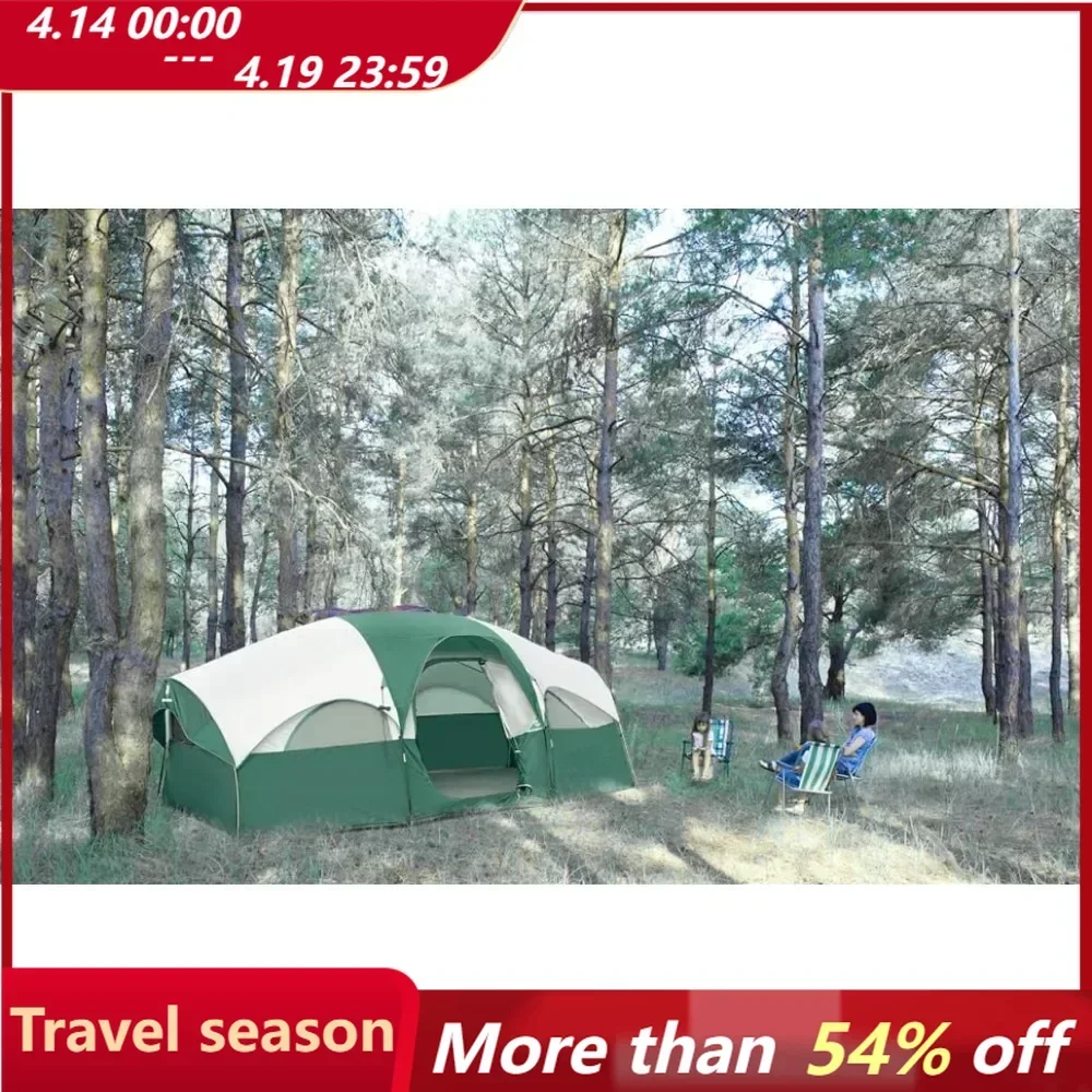 

Tent 8 Person Camping Weather Resistant Family Double Layer, Divided Curtain for Separated Room, Portable with Carry Bag Tents