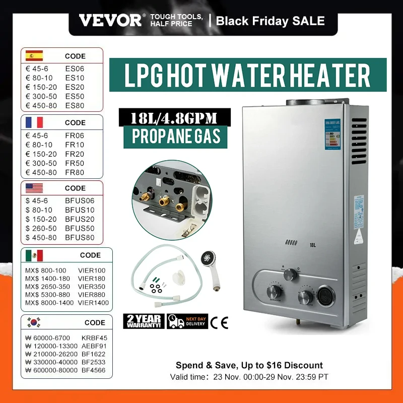 6/8/10/12/16/18L Gpl Gas Propano Scaldabagno Istantaneo Senza Serbatoio Caldaia Scaldabagno A Gas In Acciaio Inossidabile