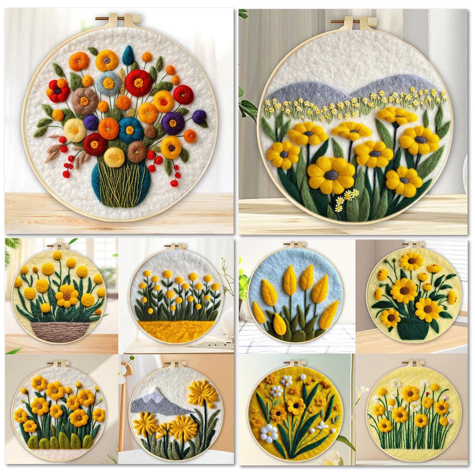 GATYZTORY Flowers Pattern Needle Felting Kit For Beginner Wool Painting Kit DIY Wool Needle Felting Handcraft For Home Decor