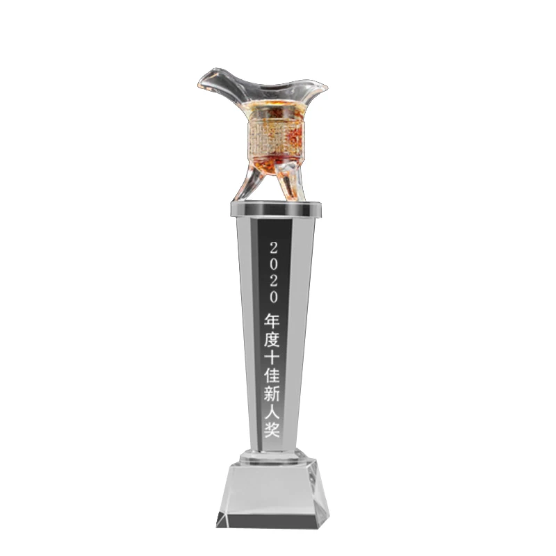 Customized Wine Glass Shape Coloured Glaze Crystal Trophy, Excellent Staff, Company Annual Meeting Awards, Home Decorations, 1Pc